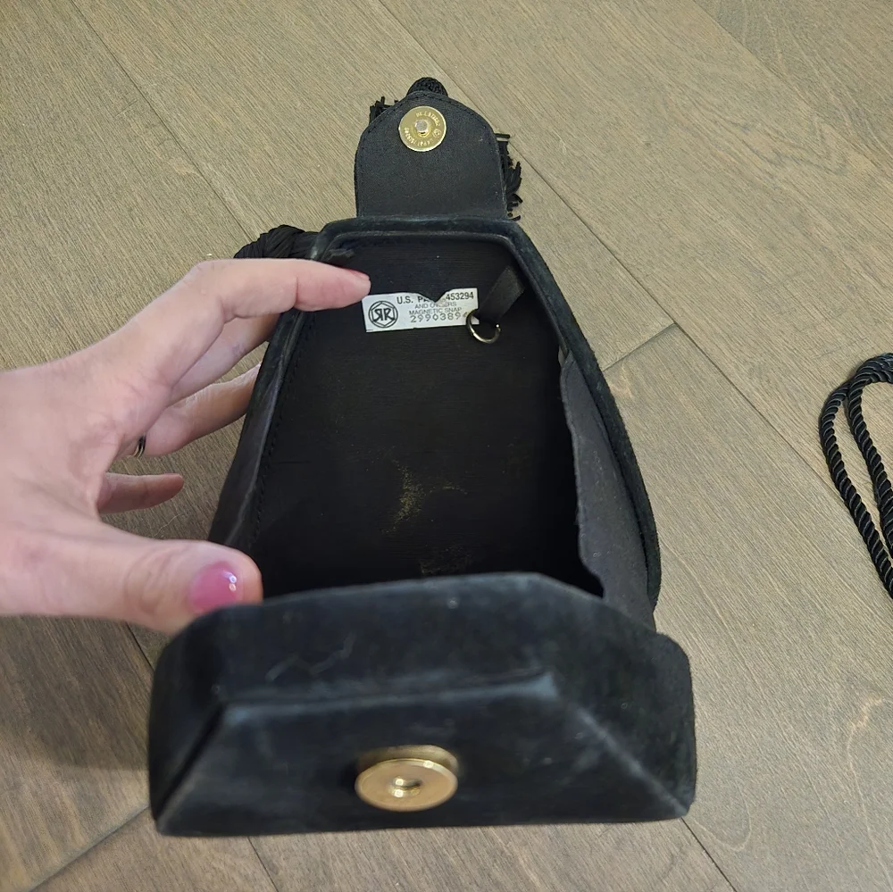 Vintage Bangle Evening Purse, Black Velvet, Magnetic Closure, Handbag, Gold
